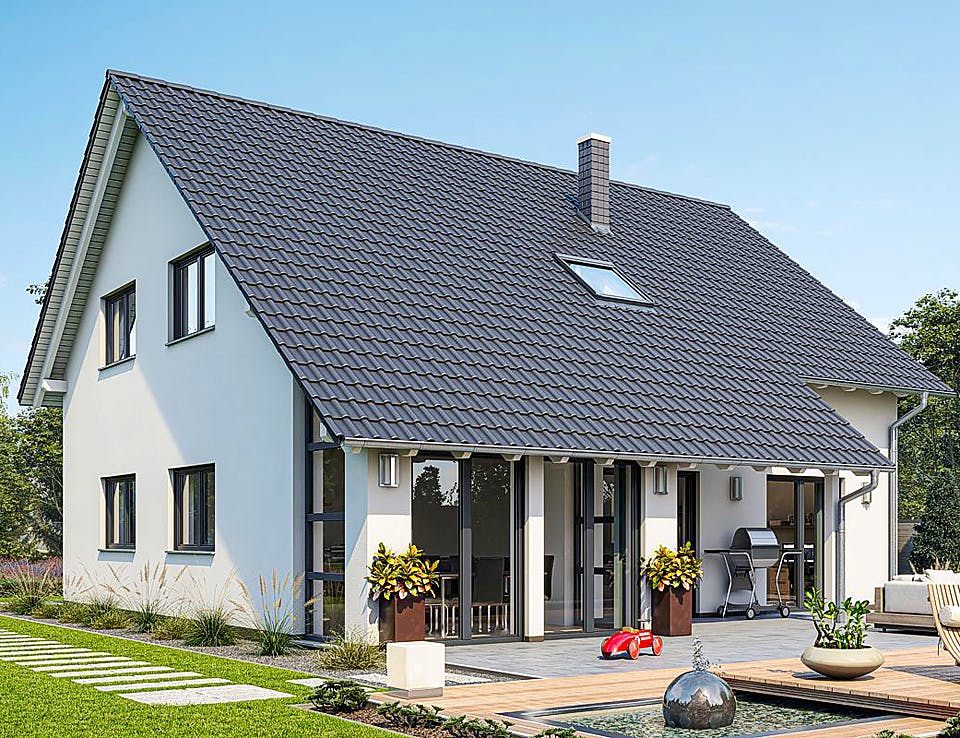 Fertighaus HAUS M94-109-2TE von EBH Haus Schlüsselfertig ab 327400€, Satteldach-Klassiker Außenansicht 1