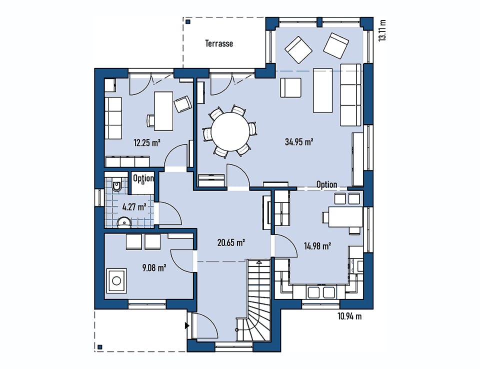Fertighaus HAUS M94-109-2TE von EBH Haus Schlüsselfertig ab 327400€, Satteldach-Klassiker Grundriss 1