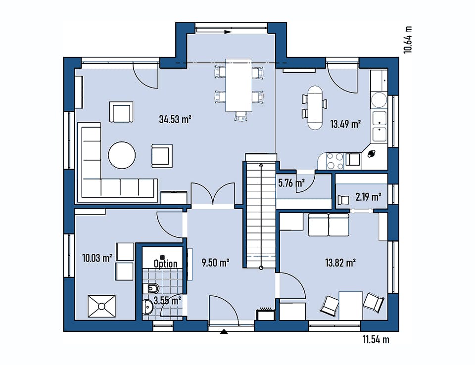 Fertighaus HAUS M94-115-G von EBH Haus Schlüsselfertig ab 343300€, Satteldach-Klassiker Grundriss 1