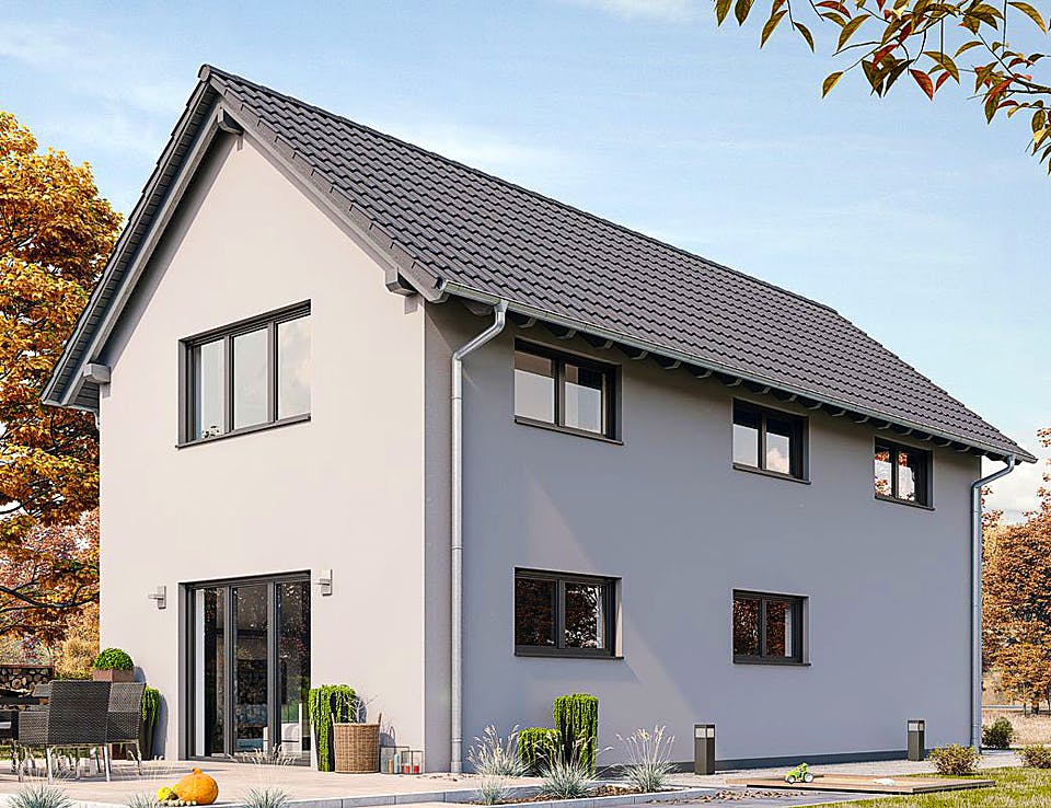 Fertighaus HAUS R60-124 von EBH Haus Schlüsselfertig ab 243600€, Satteldach-Klassiker Außenansicht 2