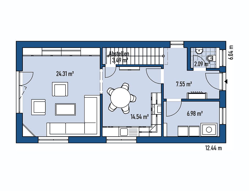 Fertighaus HAUS R60-124 von EBH Haus Schlüsselfertig ab 243600€, Satteldach-Klassiker Grundriss 1