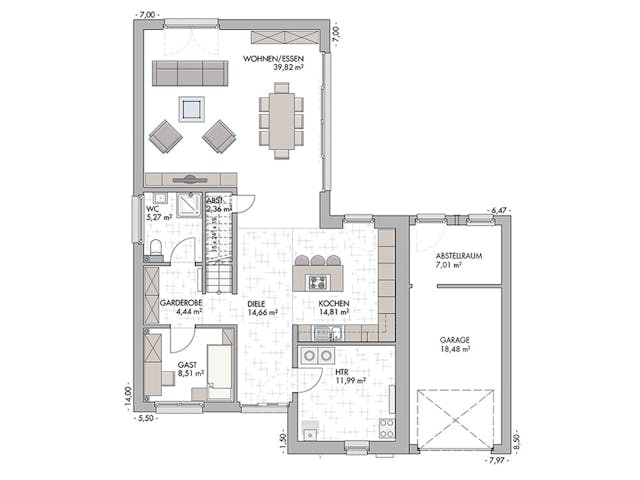 Massivhaus Bauhaus-Modern Classic 180 von ECO System HAUS Schlüsselfertig ab 513400€, Cubushaus Grundriss 1