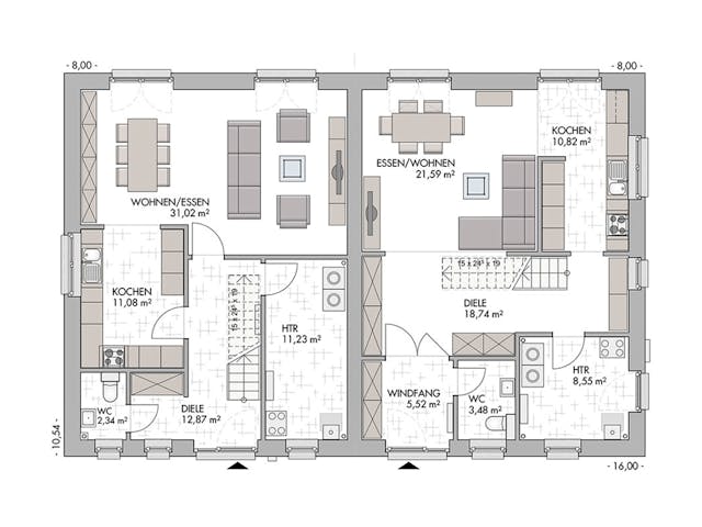 Massivhaus Duo Stadtvilla 130 von ECO System HAUS Schlüsselfertig ab 292600€, Stadtvilla Grundriss 1
