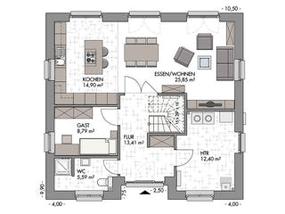 Massivhaus Stadtvilla 160 von ECO System HAUS Schlüsselfertig ab 341700€, Stadtvilla Grundriss 1