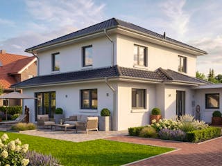Massivhaus Pagode 150 von AMR-Wohnbau Schlüsselfertig ab 390000€, Stadtvilla Außenansicht 2