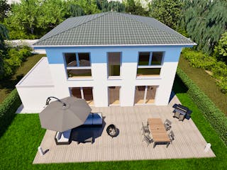 Massivhaus Entwurf CL143 von FAVORIT Massivhaus, Stadtvilla Außenansicht 4