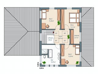 Fertighaus Edition Select 186 von Wolf-Haus Schlüsselfertig ab 442104€, Satteldach-Klassiker Grundriss 1