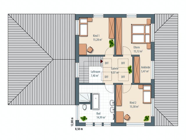 Fertighaus Edition Select 186 von Wolf-Haus Schlüsselfertig ab 442104€, Satteldach-Klassiker Grundriss 1