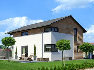Fertighaus Edition Holz 92 von Meisterstück-HAUS, Satteldach-Klassiker Außenansicht 1