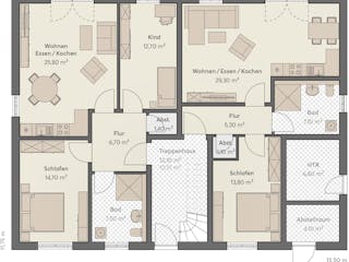 Massivhaus Haus Grünheide (5 WE) von ROTH MASSIVHAUS Schlüsselfertig ab 1452500€, Cubushaus Grundriss 1