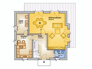 Fertighaus FAMI - 126-S von Erkens Holztechnik Ausbauhaus ab 190000€, Satteldach-Klassiker Grundriss 1