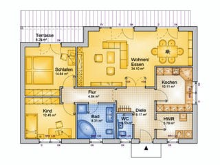 Fertighaus ONE - 105-W von Erkens Holztechnik Ausbauhaus ab 135000€, Bungalow Grundriss 1