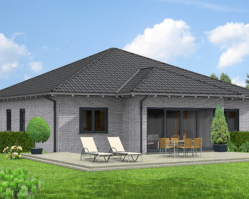 Fertighaus ONE - 114-W von Erkens Holztechnik Ausbauhaus ab 145000€, Bungalow Außenansicht 2