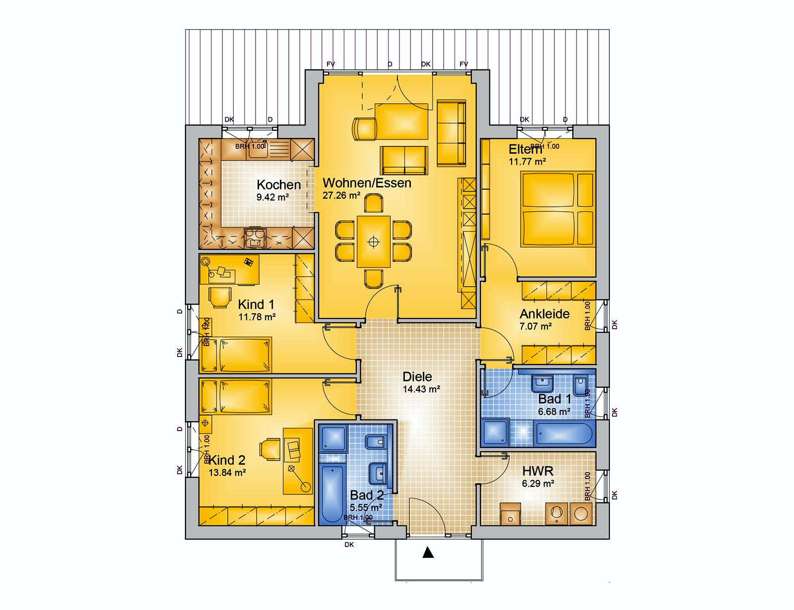 Fertighaus ONE - 114-W von Erkens Holztechnik Ausbauhaus ab 145000€, Bungalow Grundriss 1