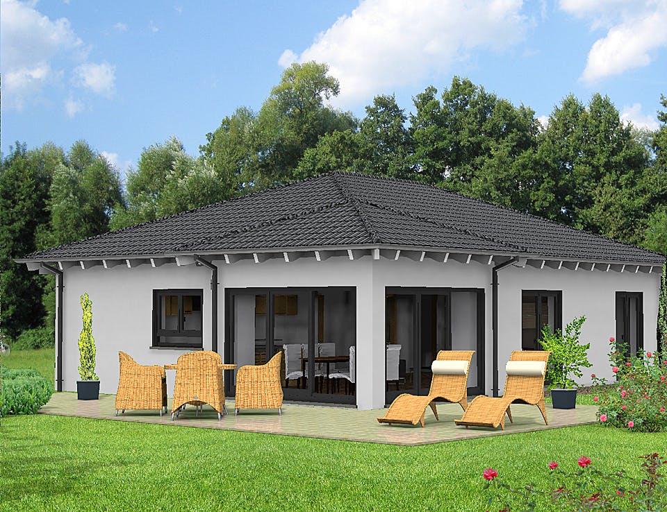 Fertighaus ONE - 98-W von Erkens Holztechnik Ausbauhaus ab 130000€, Bungalow Außenansicht 2