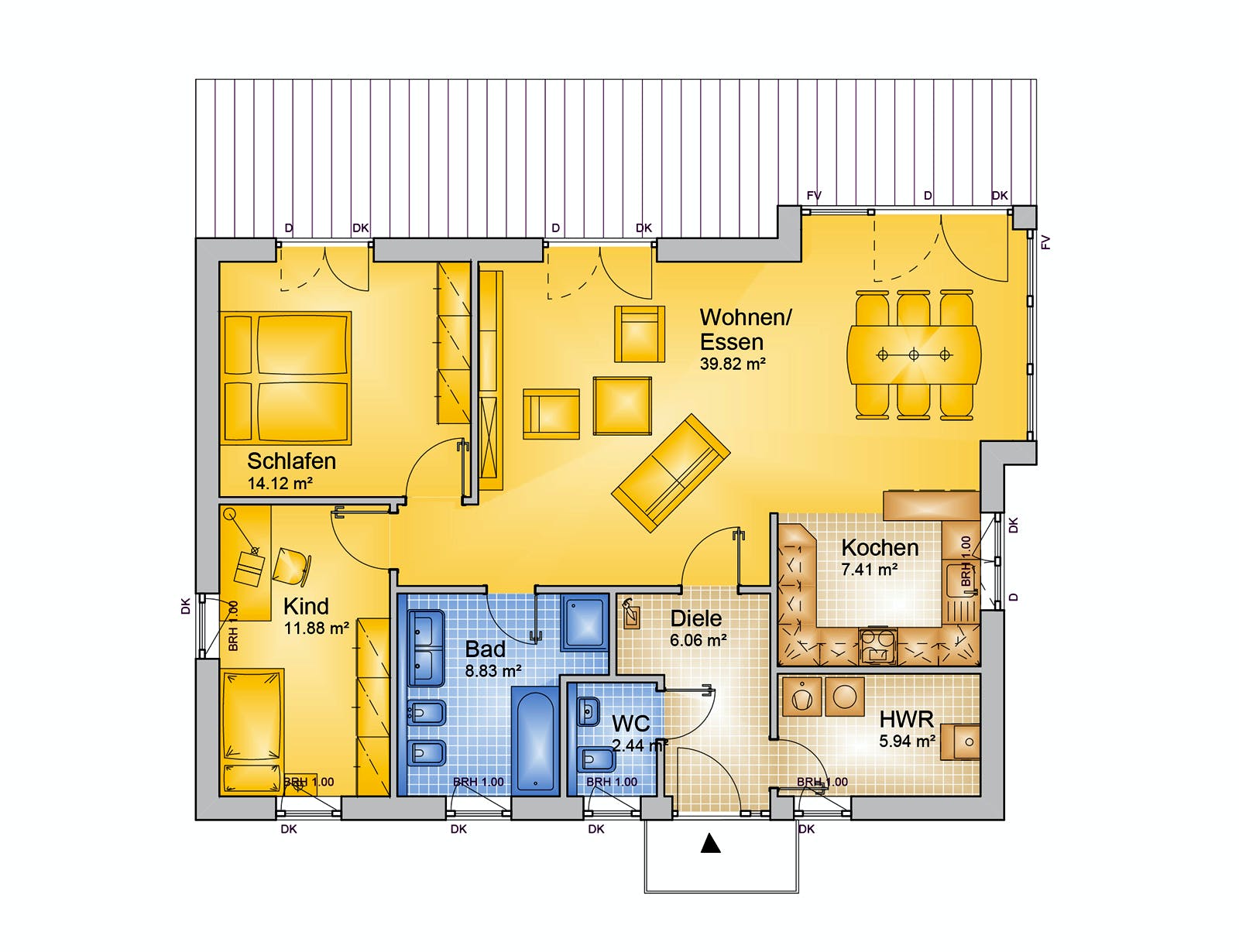 Fertighaus ONE - 98-W von Erkens Holztechnik Ausbauhaus ab 130000€, Bungalow Grundriss 1