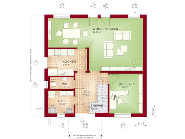 Fertighaus EVOLUTION 143 V2 von Bien-Zenker Schlüsselfertig ab 340521€, Satteldach-Klassiker Grundriss 1