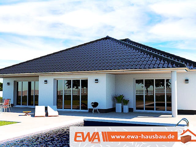 Massivhaus Bungalow Elbblick von EWA Hausbau Schlüsselfertig ab 339990€, Bungalow Außenansicht 1