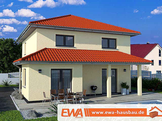 Massivhaus Stadtvilla Toskana von EWA Hausbau Schlüsselfertig ab 290990€, Stadtvilla Außenansicht 1