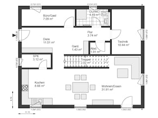 Fertighaus White&Black 165 von WHITE&BLACK Fertighäuser Schlüsselfertig ab 398757€, Satteldach-Klassiker Grundriss 1
