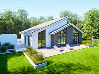 Massivhaus Entwurf CH132 von FAVORIT Massivhaus, Bungalow Außenansicht 6