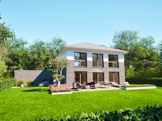 Massivhaus Entwurf CL148 von FAVORIT Massivhaus, Stadtvilla Außenansicht 4