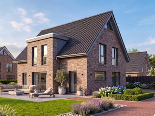 Massivhaus Friesengiebel 154 von AMR-Wohnbau Schlüsselfertig ab 338000€, Satteldach-Klassiker Außenansicht 2