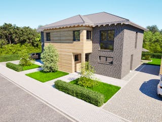 Massivhaus Entwurf FI124 von FAVORIT Massivhaus, Stadtvilla Außenansicht 8