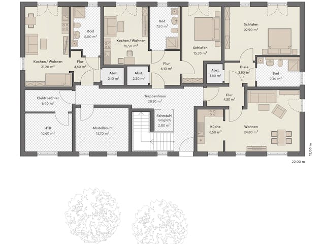Massivhaus Haus Ahrensfelde (6 WE) von ROTH MASSIVHAUS Schlüsselfertig ab 1207000€, Satteldach-Klassiker Grundriss 1
