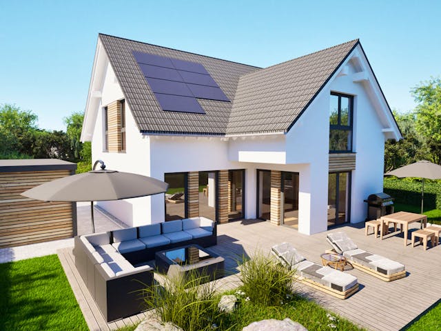 Massivhaus Entwurf SL168 von FAVORIT Massivhaus, Satteldach-Klassiker Außenansicht 1