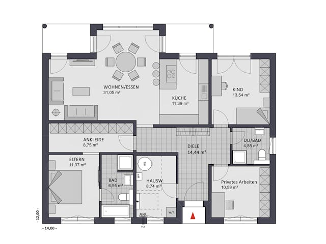 Massivhaus Chalet 122 edition von FAVORIT Massivhaus Schlüsselfertig ab 343360€, Bungalow Grundriss 1