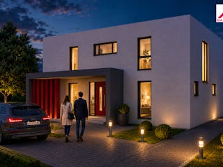 Massivhaus Stadtvilla 202 im Bauhausstill mit LIAPLAN gebaut von Mein Haus Bausysteme, Cubushaus Außenansicht 4