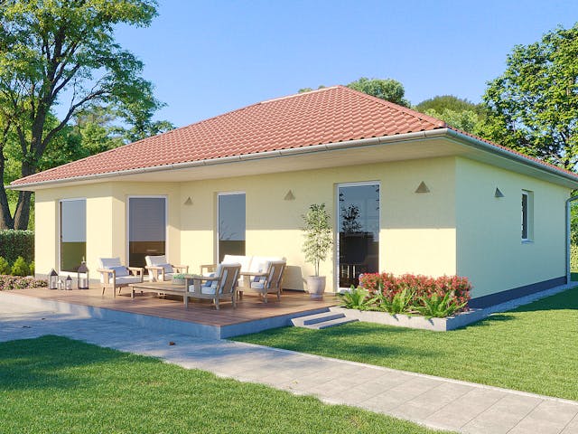 Massivhaus Bungalow Bayreuth von Febro Massivhaus Schlüsselfertig ab 204000€, Bungalow Außenansicht 1 Massivhaus Bungalow Bayreuth von Febro Massivhaus Schlüsselfertig ab 204000€, Bungalow Außenansicht 1