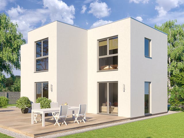 Massivhaus Bauhaus Birkensee von Febro Massivhaus Schlüsselfertig ab 258500€, Cubushaus Außenansicht 1
