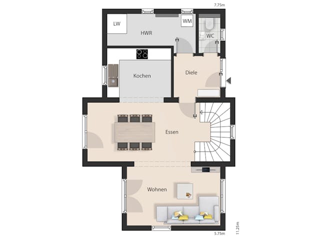 Massivhaus Bauhaus Birkensee von Febro Massivhaus Schlüsselfertig ab 258500€, Cubushaus Grundriss 1
