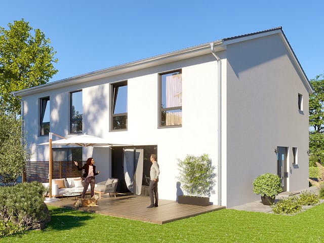 Massivhaus Doppelhaus Naunhof von Febro Massivhaus Schlüsselfertig ab 266400€, Satteldach-Klassiker Außenansicht 1 Massivhaus Doppelhaus Naunhof von Febro Massivhaus Schlüsselfertig ab 266400€, Satteldach-Klassiker Außenansicht 1