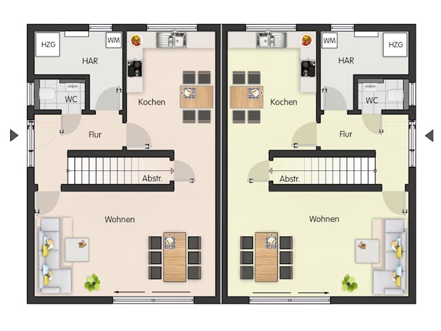 Massivhaus Doppelhaus Naunhof von Febro Massivhaus Schlüsselfertig ab 266400€, Satteldach-Klassiker Grundriss 1 Massivhaus Doppelhaus Naunhof von Febro Massivhaus Schlüsselfertig ab 266400€, Satteldach-Klassiker Grundriss 1