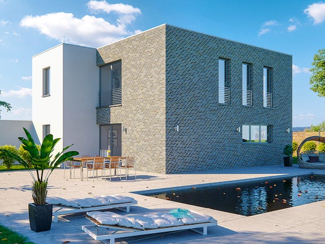 Massivhaus Bauhaus Wannsee von Febro Massivhaus Schlüsselfertig ab 287900€, Cubushaus Außenansicht 1