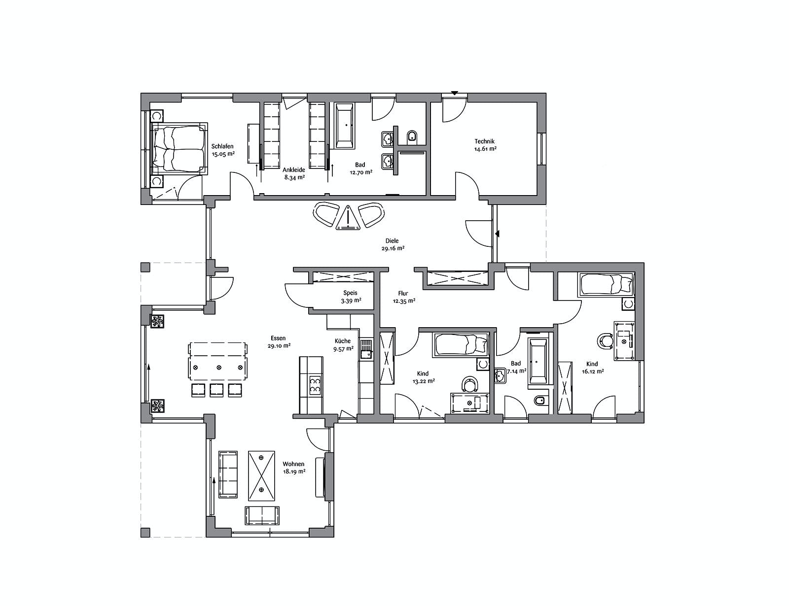 Fertighaus Bungalow 200 von FischerHaus Schlüsselfertig ab 502440€, Bungalow Grundriss 1