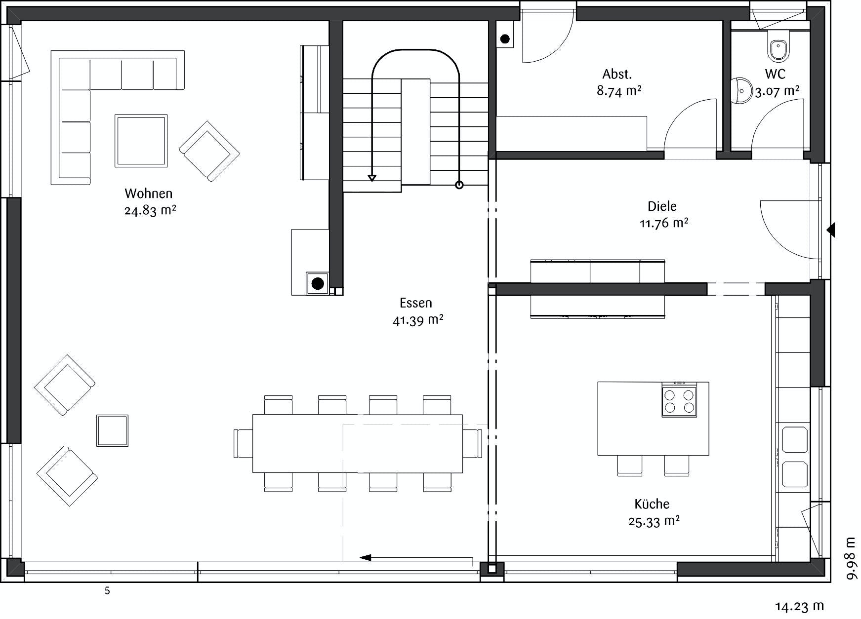 Fertighaus Bauhaus 221 von FischerHaus Schlüsselfertig ab 437997€, Cubushaus Grundriss 1