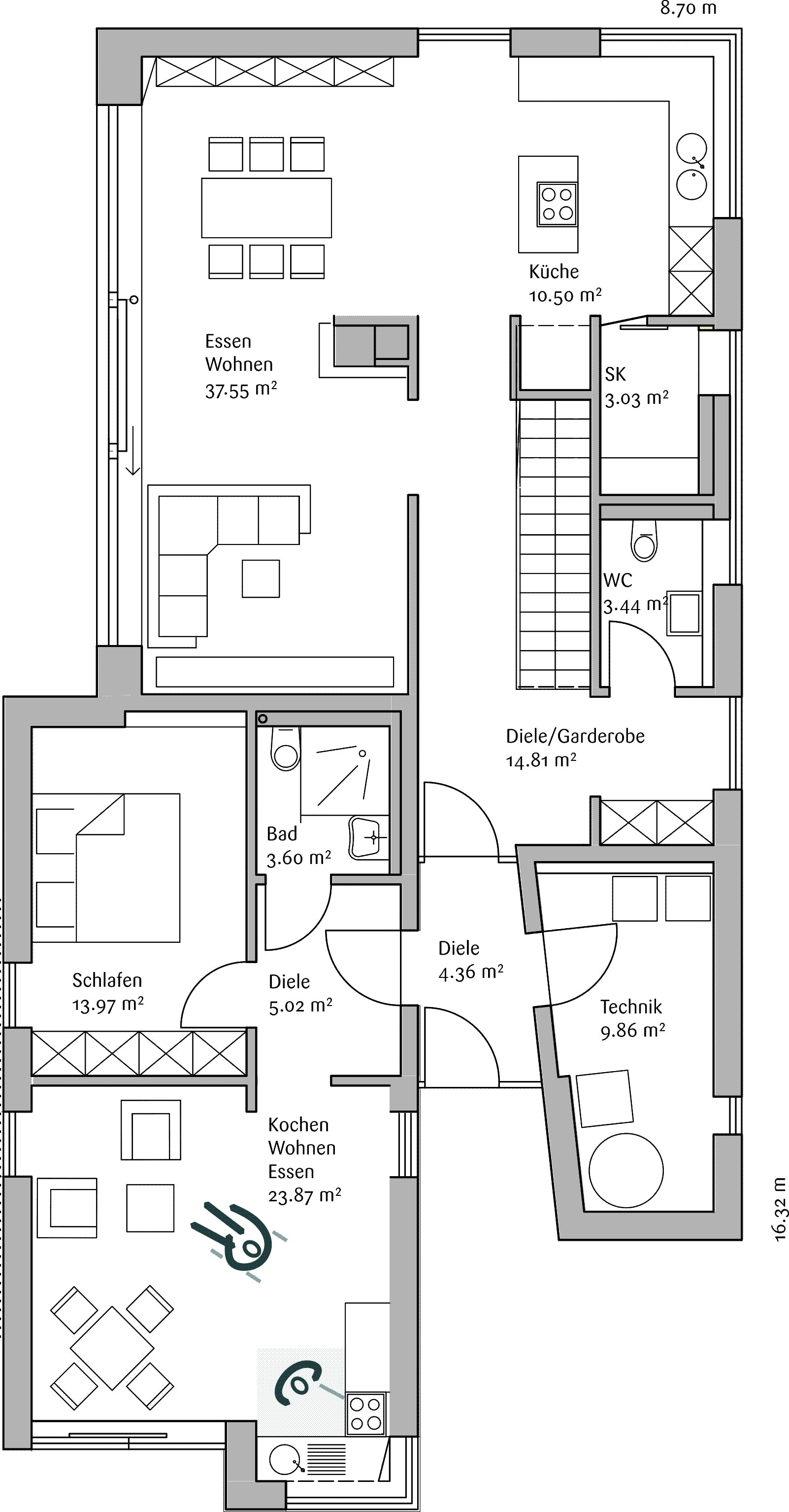 Fertighaus Musterhaus GenerationX von FischerHaus Schlüsselfertig ab 533279€, Satteldach-Klassiker Grundriss 1