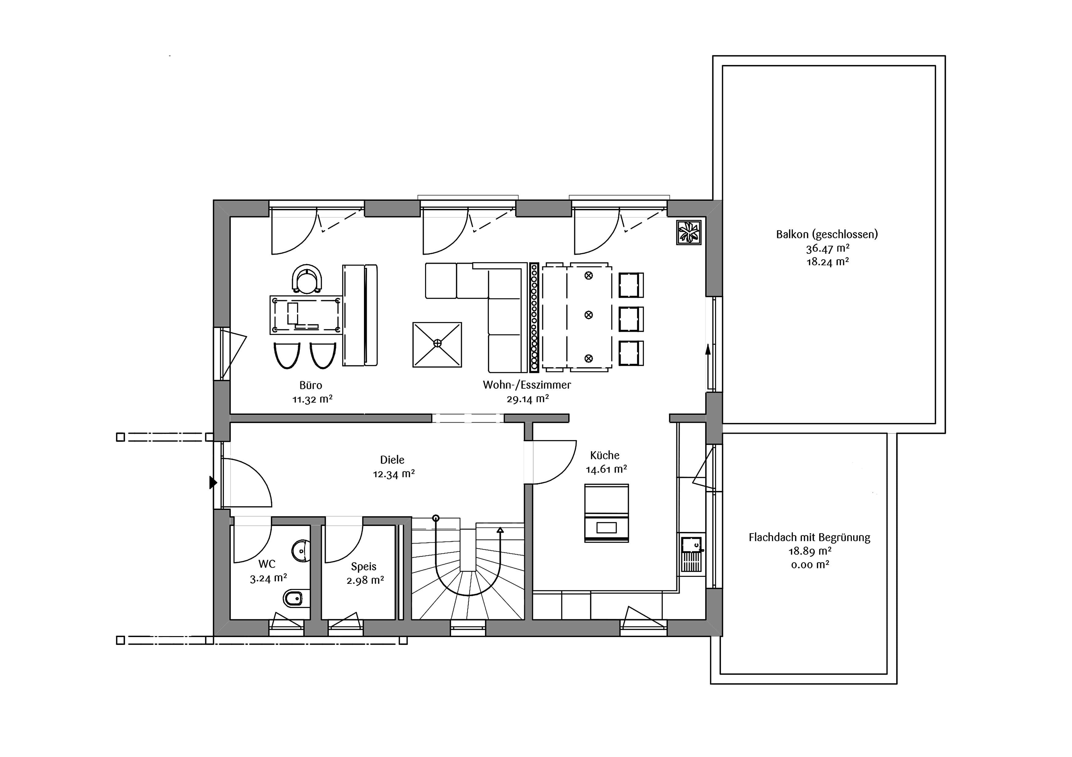 Fertighaus Musterhaus Seegarten von FischerHaus Schlüsselfertig ab 329351€, Satteldach-Klassiker Grundriss 1