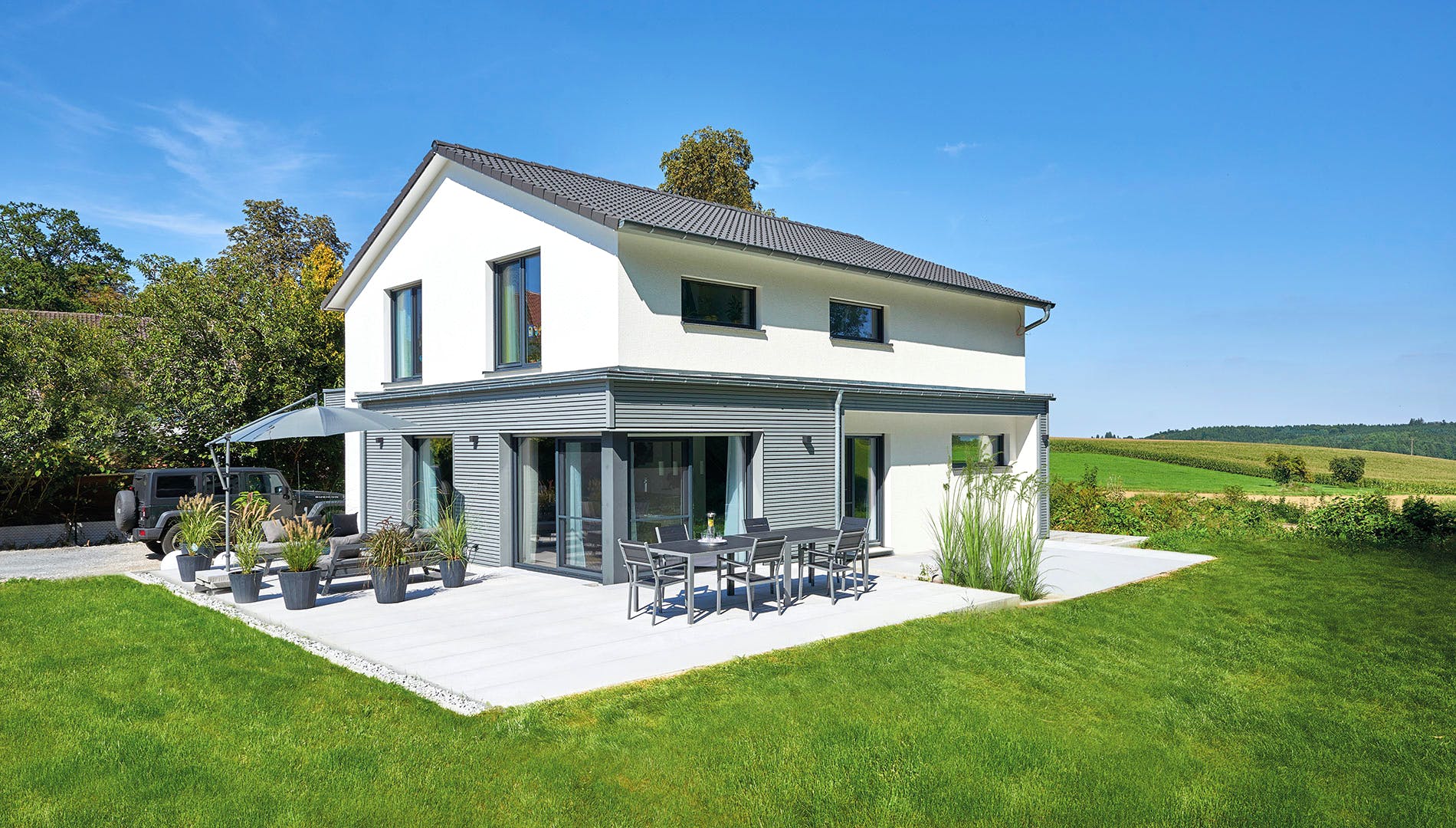 Fertighaus Haus Faber von Fertighaus WEISS Schlüsselfertig ab 448000€, Satteldach-Klassiker Außenansicht 3