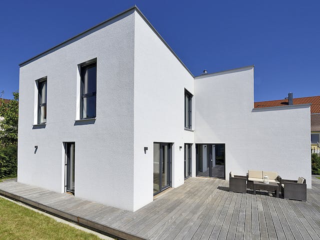 Fertighaus Haus Jacobi von Fertighaus WEISS Schlüsselfertig ab 440000€, Cubushaus Außenansicht 2