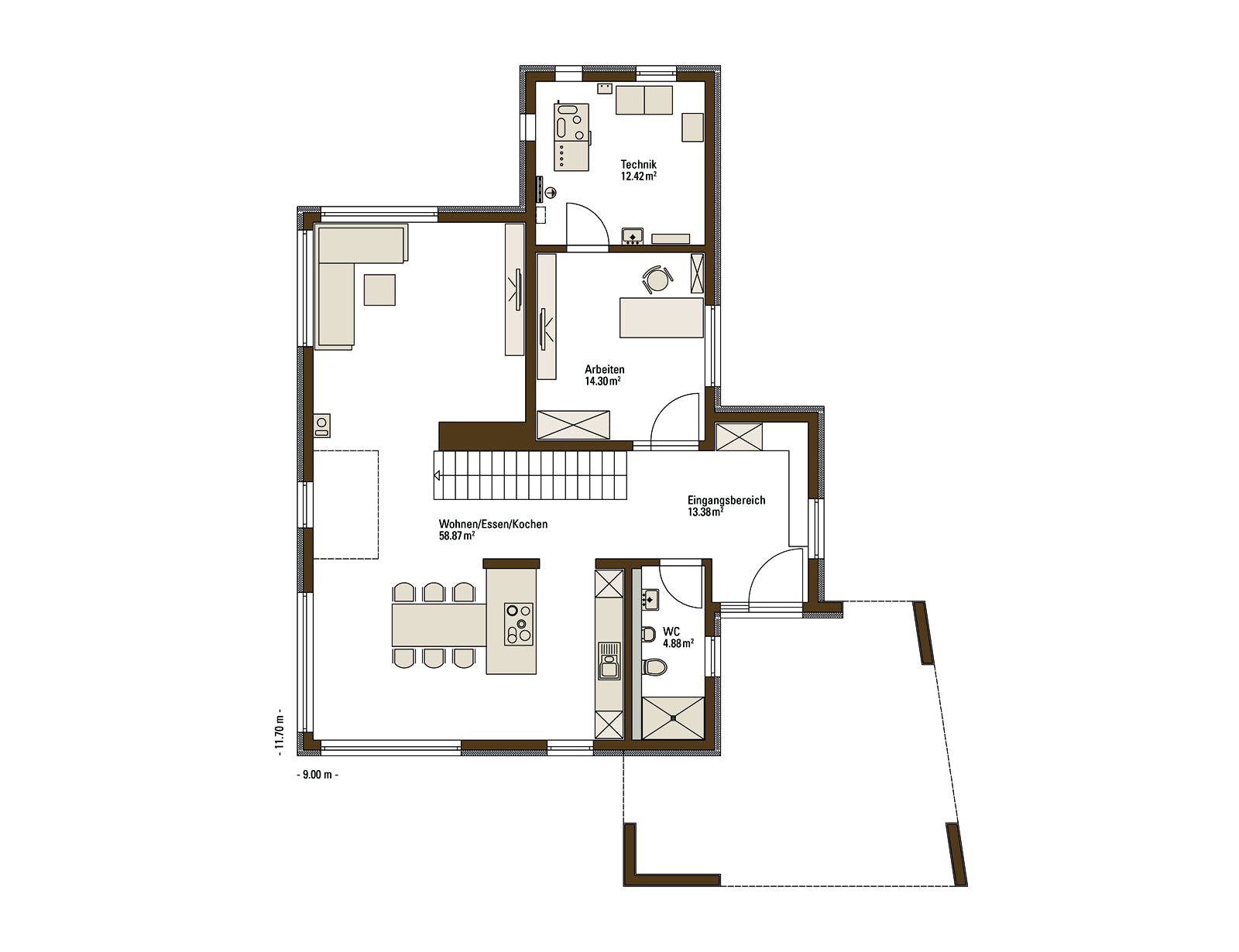 Fertighaus MH Balance Poing von Fertighaus WEISS Schlüsselfertig ab 472246€, Satteldach-Klassiker Grundriss 1
