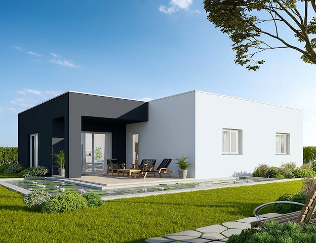 Darstellung eines modernen Massiv-Bungalows mit einem Haus-Konfigurator