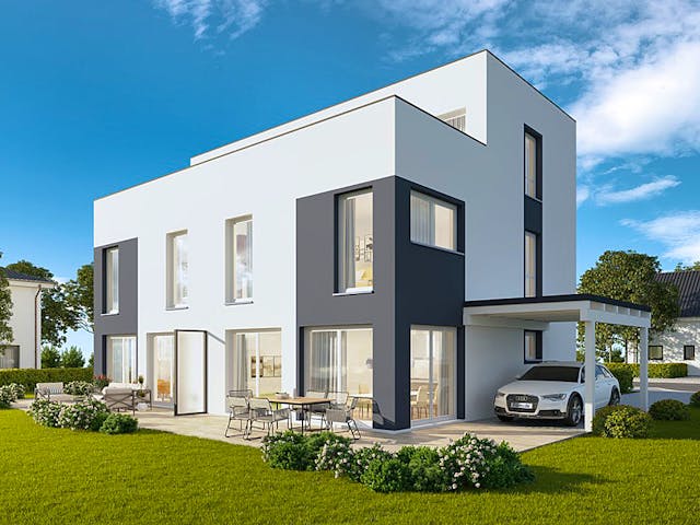 Massivhaus Doppelhaushälfte Meißen von FIBAV Massivhaus, Cubushaus Außenansicht 1 Massivhaus Doppelhaushälfte Meißen von FIBAV Massivhaus, Cubushaus Außenansicht 1