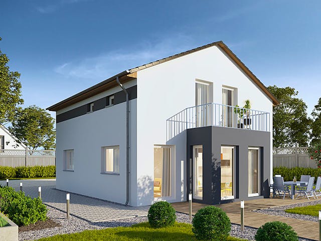 Massivhaus Stadthaus Werder von FIBAV Massivhaus, Satteldach-Klassiker Außenansicht 1