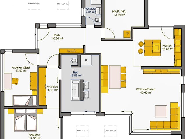 Fertighaus Finess 135 von Büdenbender Hausbau, Bungalow Grundriss 1