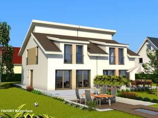 Massivhaus Finesse 104 von FAVORIT Massivhaus, Pultdachhaus Außenansicht 1